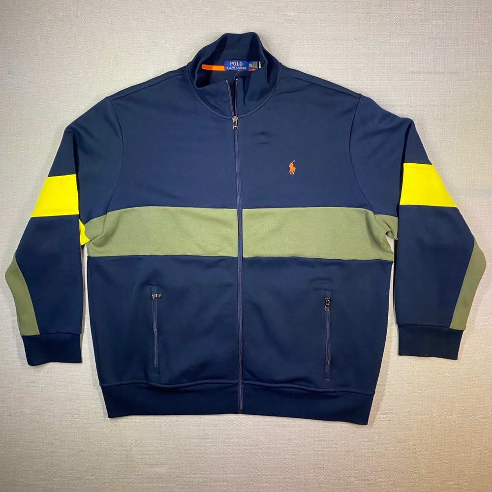 Polo Ralph Lauren Mens XXL Navy Blue Colorblock Full Zip Track Jacket NWOT